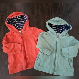 TWO Hanna Andersson Hooded Zip-Up Spring Jackets - Coral and Mint